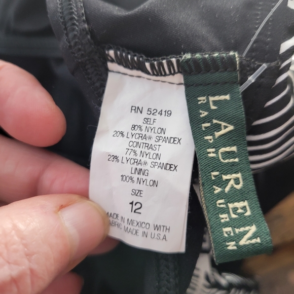 NWT Lauren Ralph Lauren Black/white side tie Bikini Bottom skirt Leaf Print S 12 - Picture 11 of 14